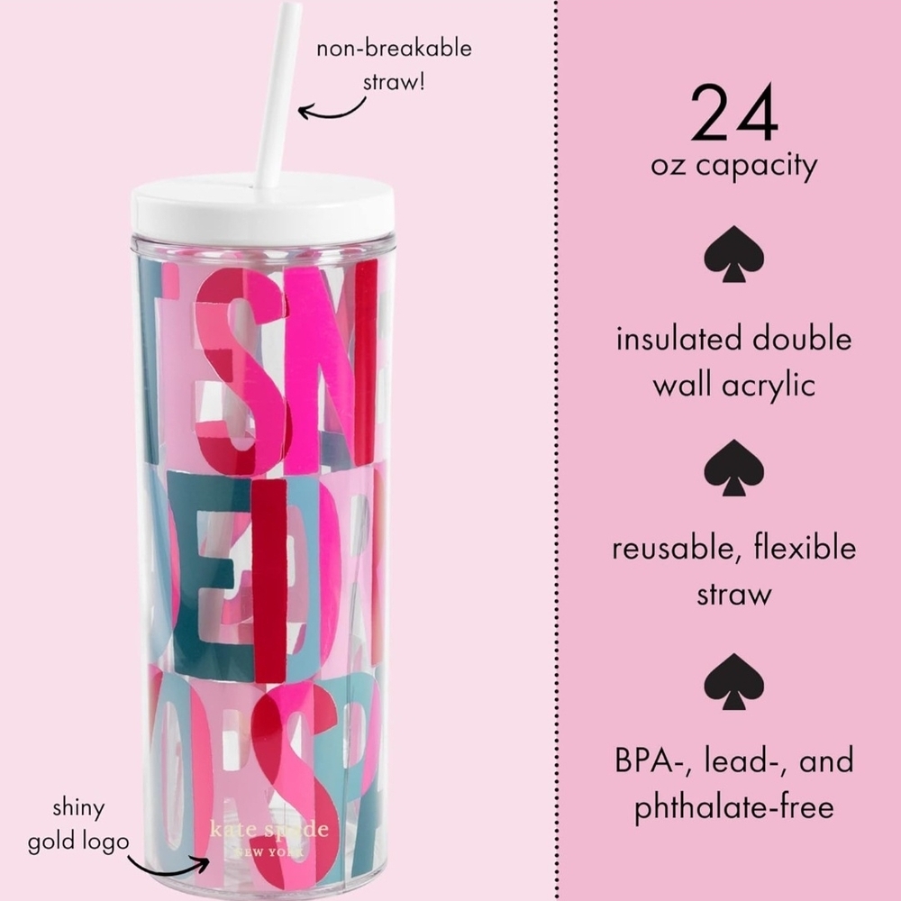 Kate Spade Multicolor Acrylic Tumbler with Straw